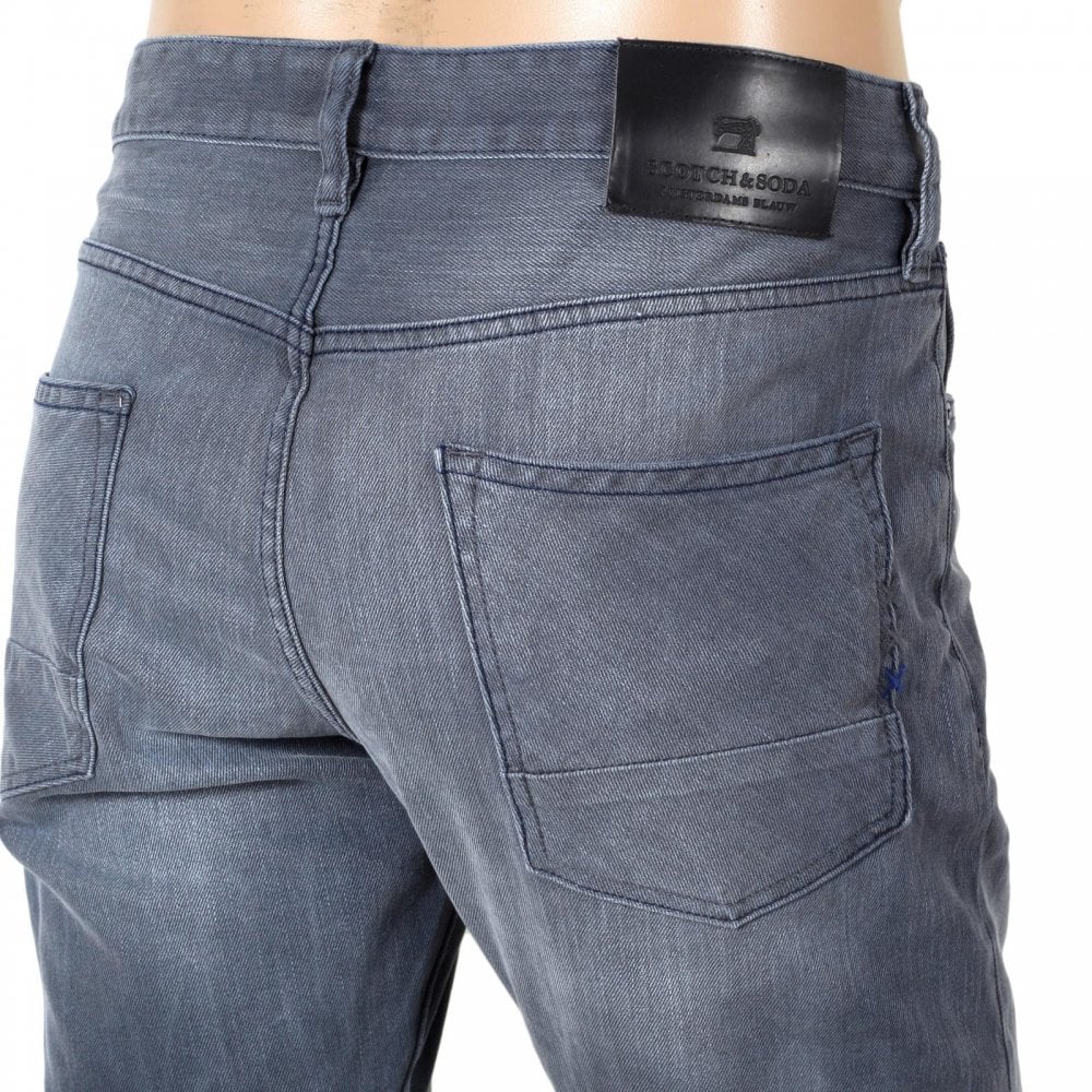 Mens Ralston Regular 135140 Slim Fit Jeans in Washed Grey with Fading and Creasing By Scotch & Soda