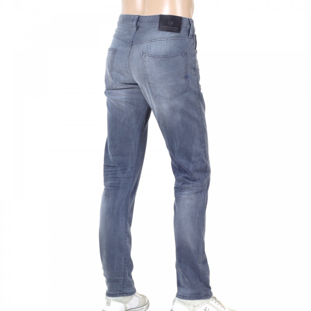 Mens Ralston Regular 135140 Slim Fit Jeans in Washed Grey with Fading and Creasing By Scotch & Soda
