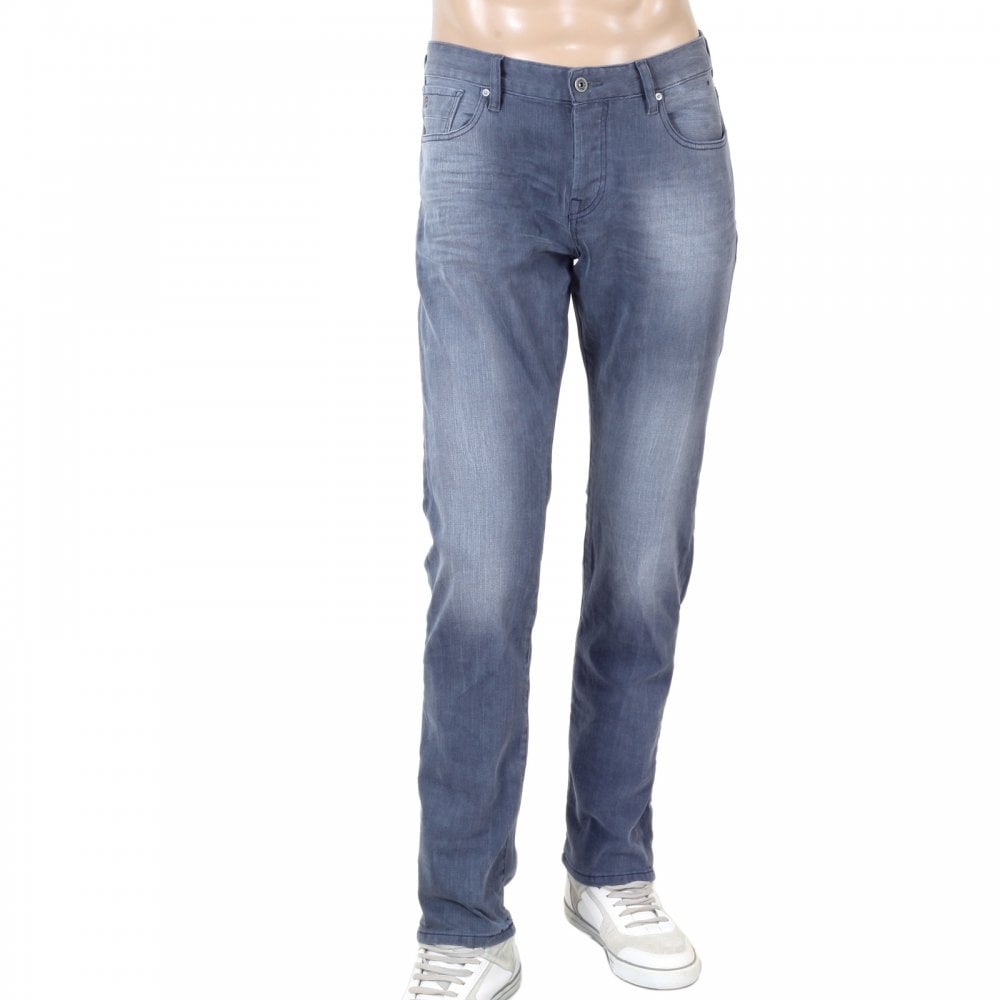 Mens Ralston Regular 135140 Slim Fit Jeans in Washed Grey with Fading and Creasing By Scotch & Soda