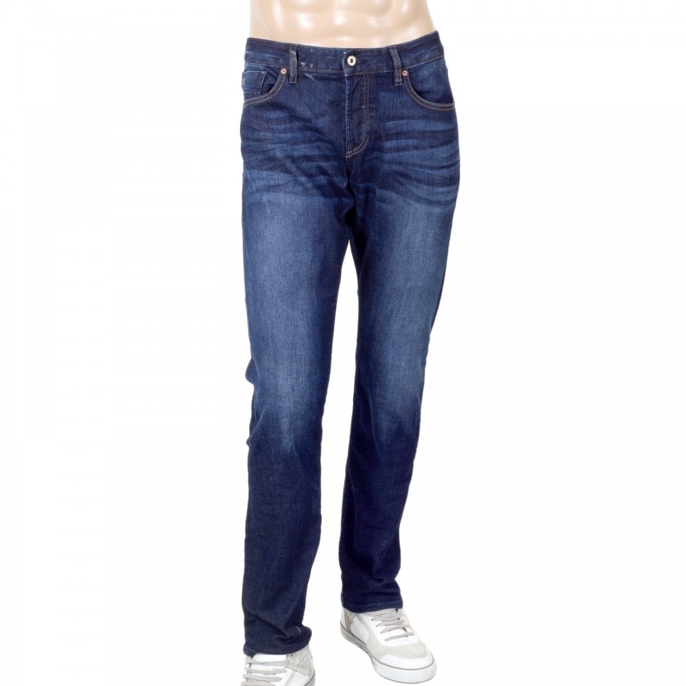 Mens Ralston 136055 Regular Slim Fit Jeans in Washed Indigo Blue with Fading and Creasing By Scotch & Soda