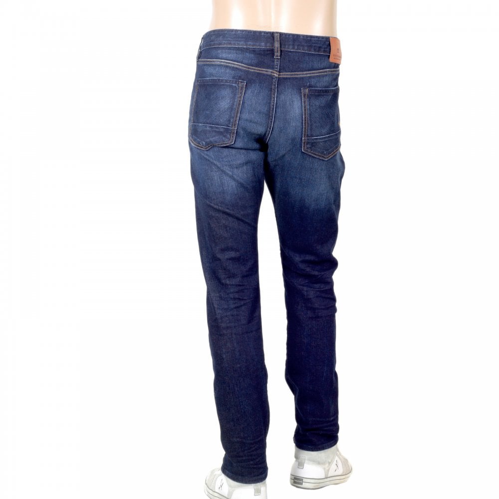 Mens Ralston 136055 Regular Slim Fit Jeans in Washed Indigo Blue with Fading and Creasing By Scotch & Soda