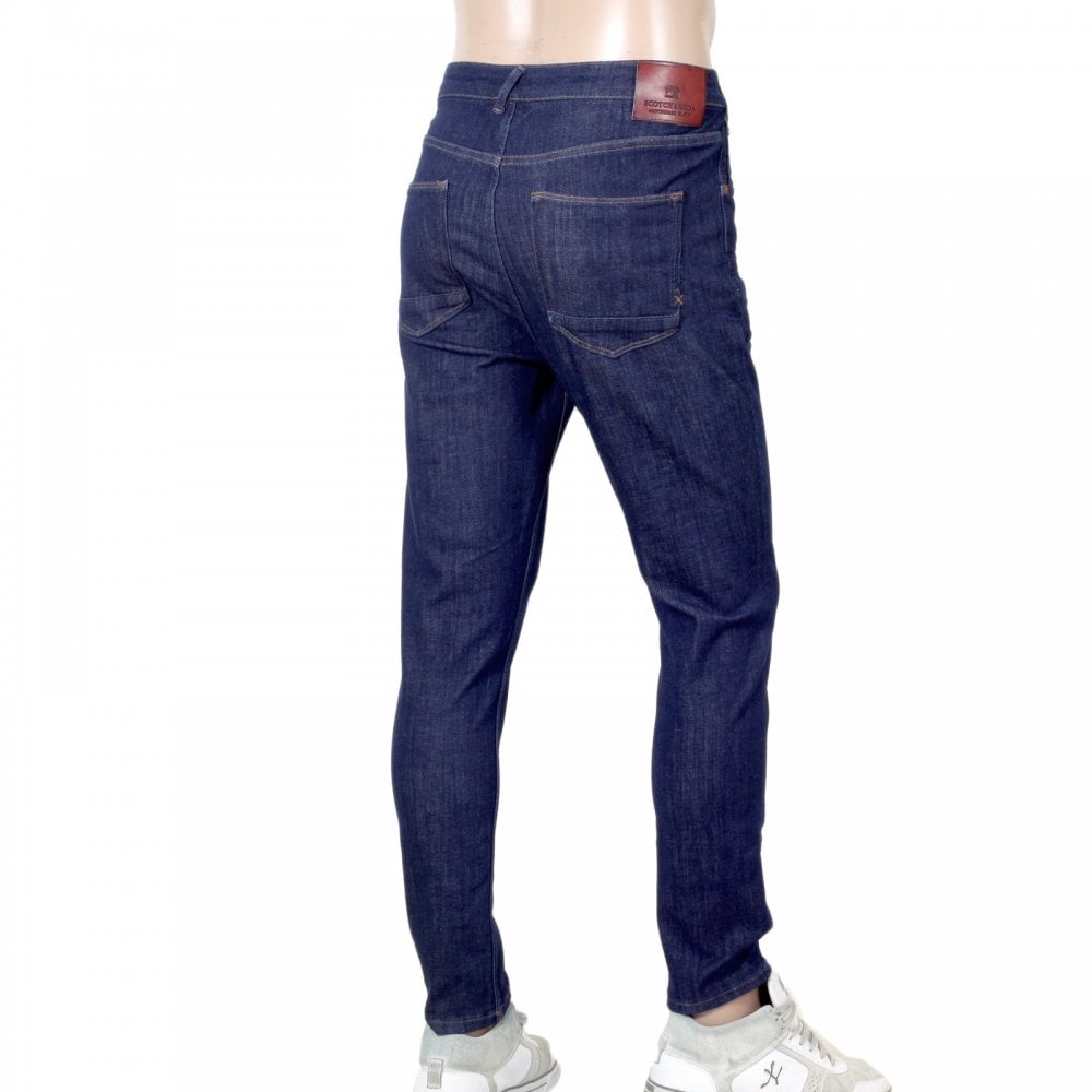 Scotch & Soda Super Skinny Fit 135084 Dart Washed Blue Denim Jeans for Men with Slight Creasing