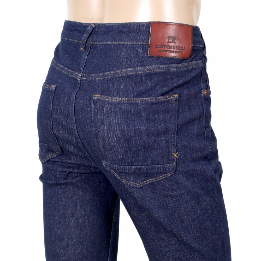Scotch & Soda Super Skinny Fit 135084 Dart Washed Blue Denim Jeans for Men with Slight Creasing