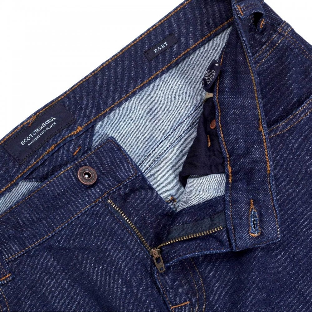 Scotch & Soda Super Skinny Fit 135084 Dart Washed Blue Denim Jeans for Men with Slight Creasing