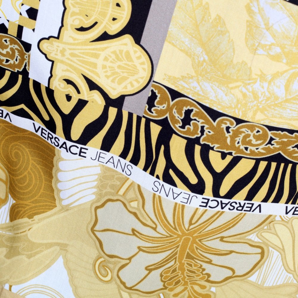 Versace Jeans Slimmer Fit Long Sleeve Gold Pop Print Darted Back Cotton Shirt for Men with Soft Collar