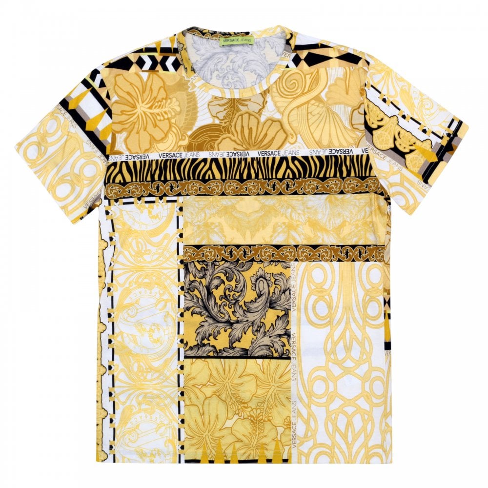 Versace Jeans Mens Regular Fit Short Sleeve Crew Neck Cotton T-Shirt with Gold Pop Print