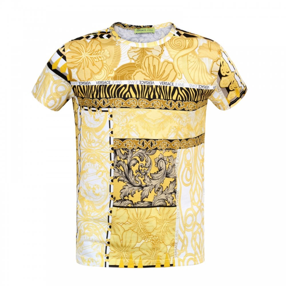 Versace Jeans Mens Regular Fit Short Sleeve Crew Neck Cotton T-Shirt with Gold Pop Print