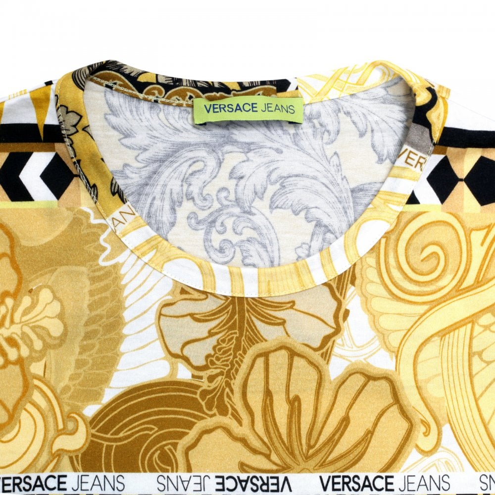 Versace Jeans Mens Regular Fit Short Sleeve Crew Neck Cotton T-Shirt with Gold Pop Print