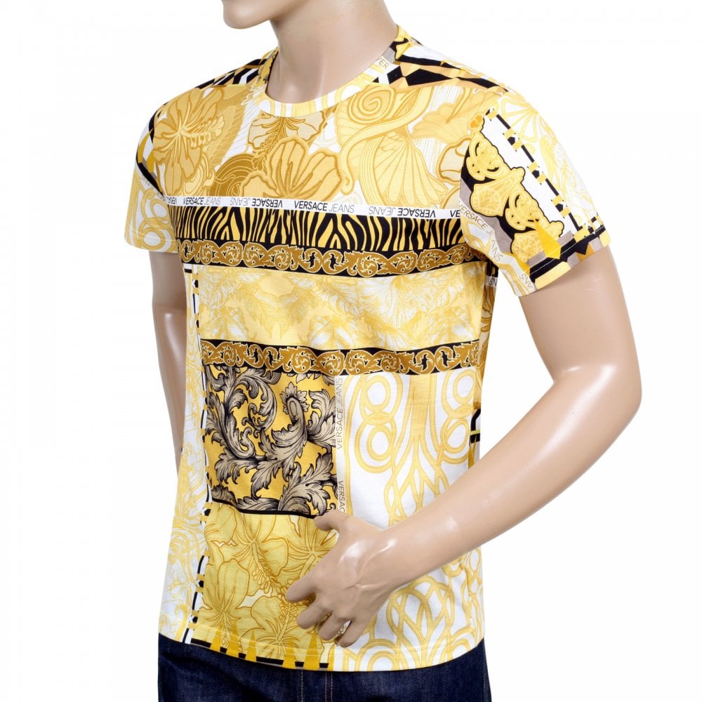 Versace Jeans Mens Regular Fit Short Sleeve Crew Neck Cotton T-Shirt with Gold Pop Print