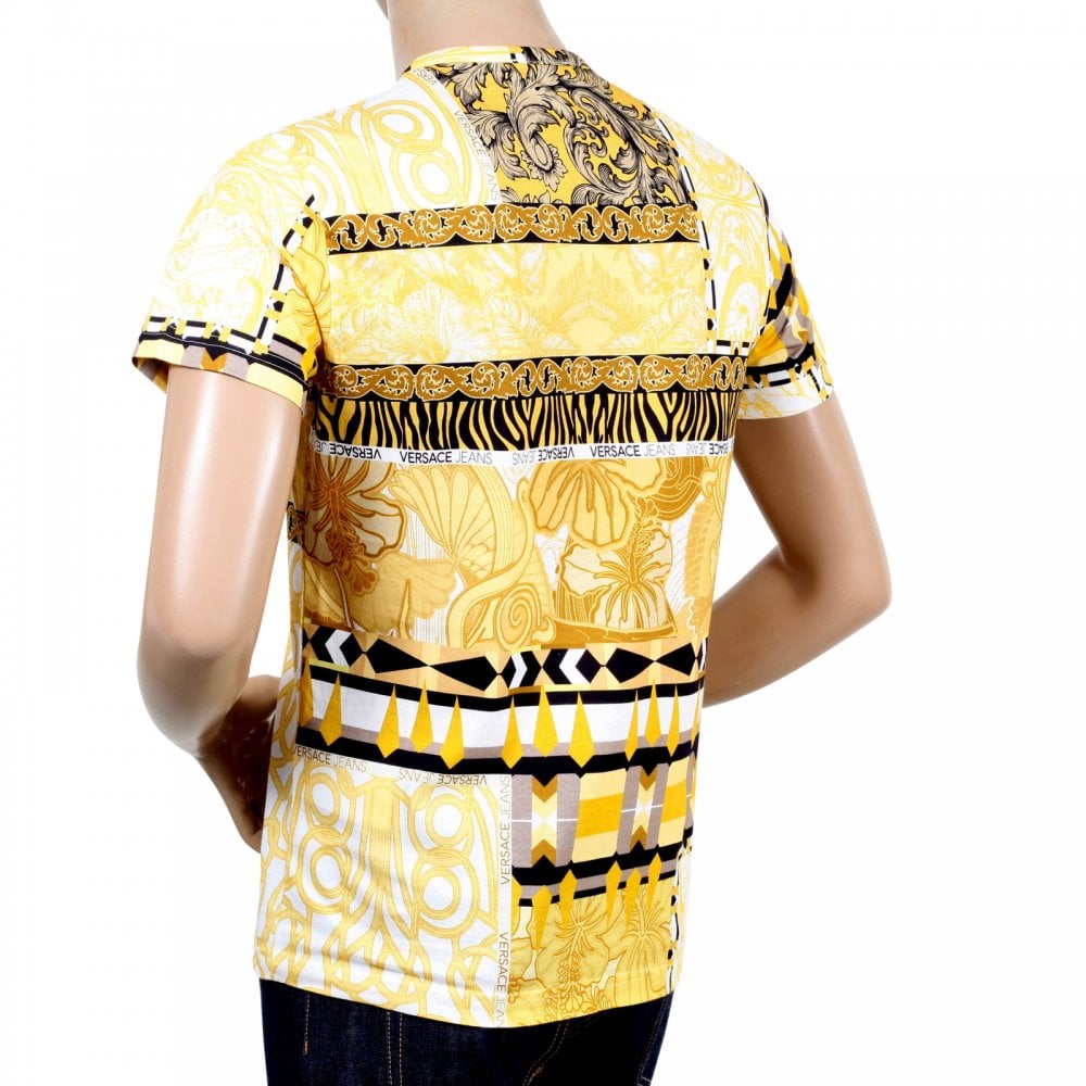 Versace Jeans Mens Regular Fit Short Sleeve Crew Neck Cotton T-Shirt with Gold Pop Print