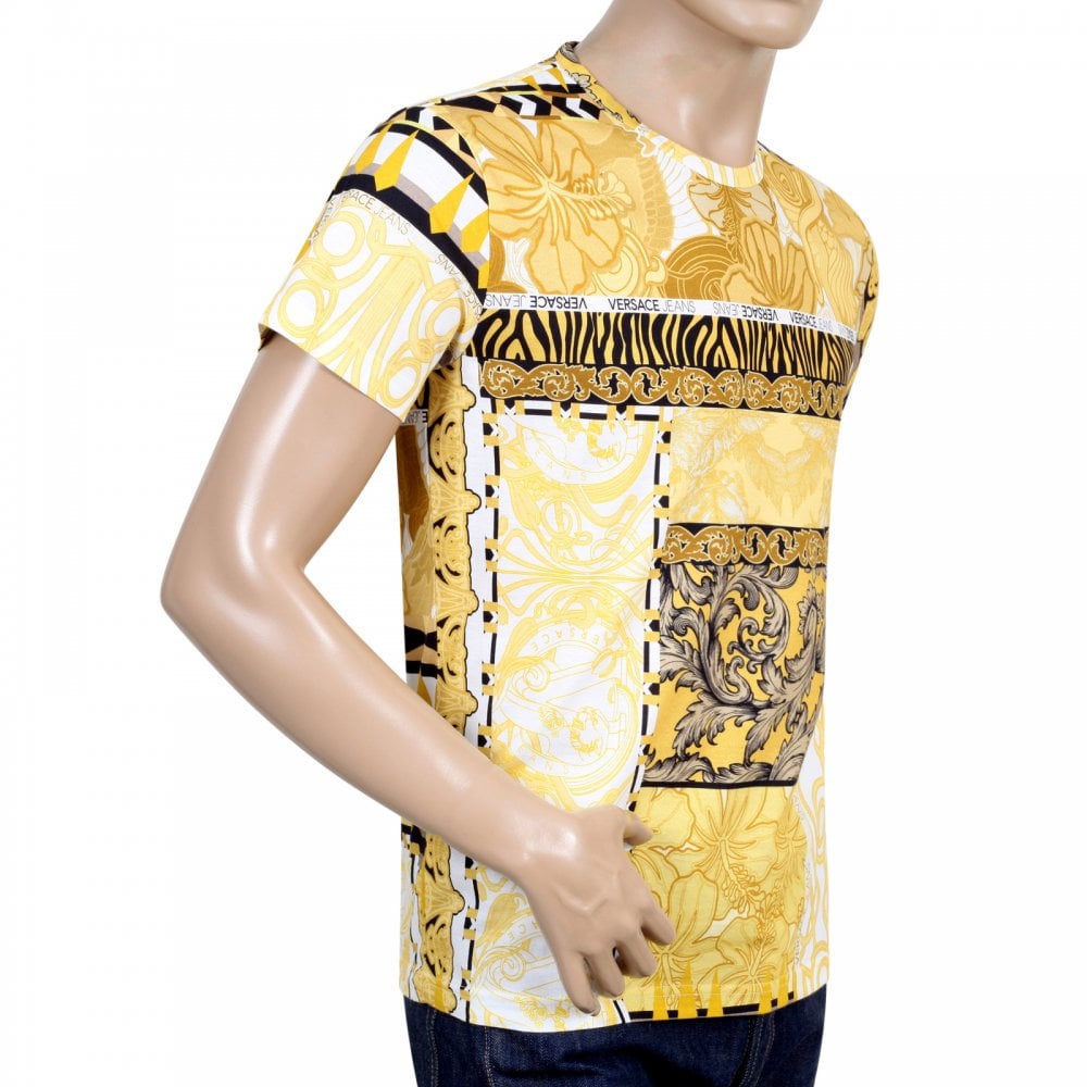 Versace Jeans Mens Regular Fit Short Sleeve Crew Neck Cotton T-Shirt with Gold Pop Print