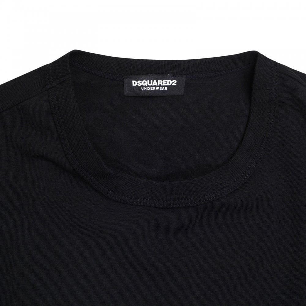 Dsquared2 Mens Black Crew Neck Short Sleeve Slim Fit T Shirt with Red Sleeve Logo Print