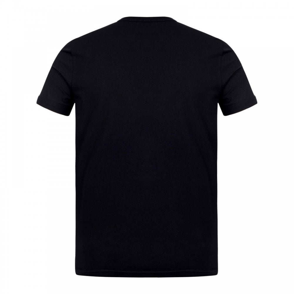 Dsquared2 Mens Black Crew Neck Short Sleeve Slim Fit T Shirt with Red Sleeve Logo Print