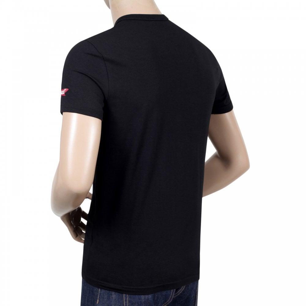 Dsquared2 Mens Black Crew Neck Short Sleeve Slim Fit T Shirt with Red Sleeve Logo Print