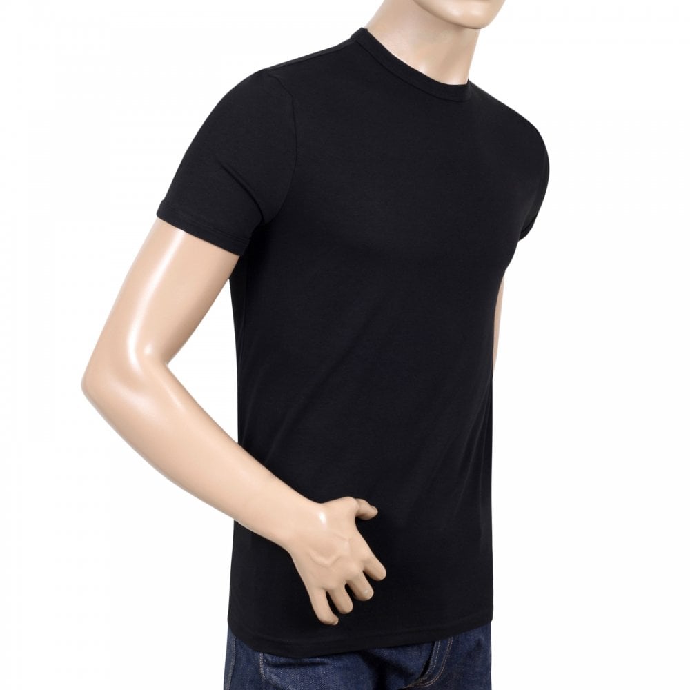 Dsquared2 Mens Black Crew Neck Short Sleeve Slim Fit T Shirt with Red Sleeve Logo Print