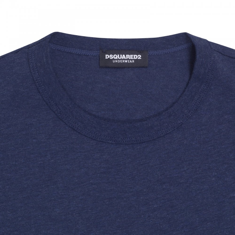 Dsquared2 Navy Blue Crew Neck Slim Fit Short Sleeve Red Sleeve Logo Printed T-Shirt for Men