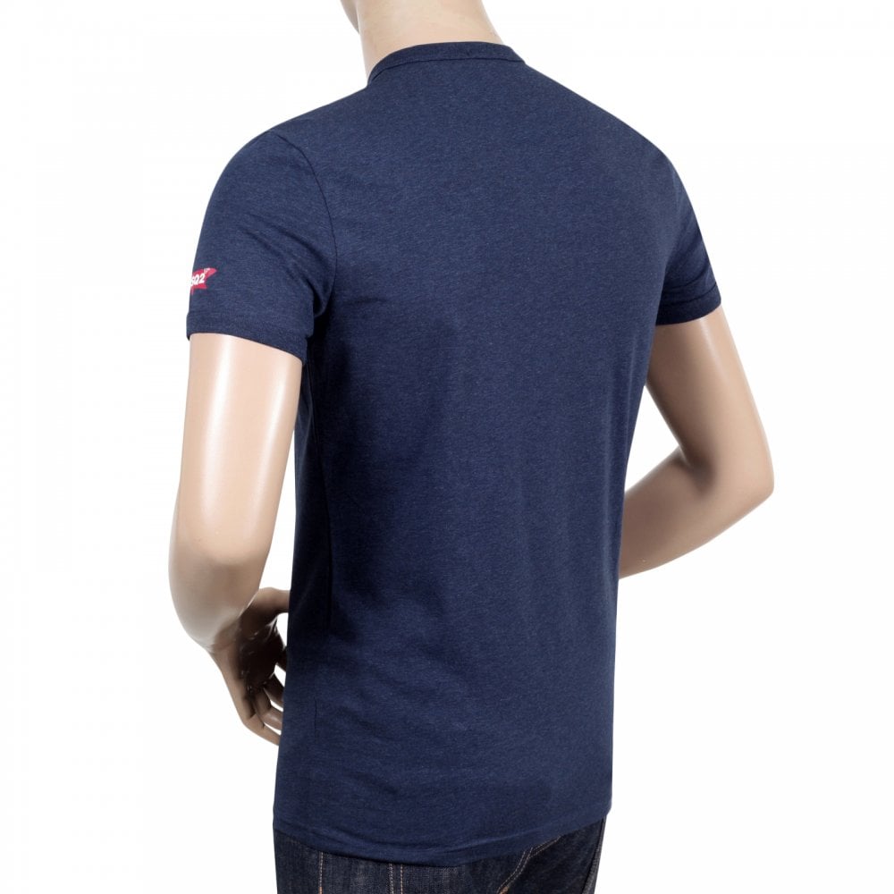 Dsquared2 Navy Blue Crew Neck Slim Fit Short Sleeve Red Sleeve Logo Printed T-Shirt for Men