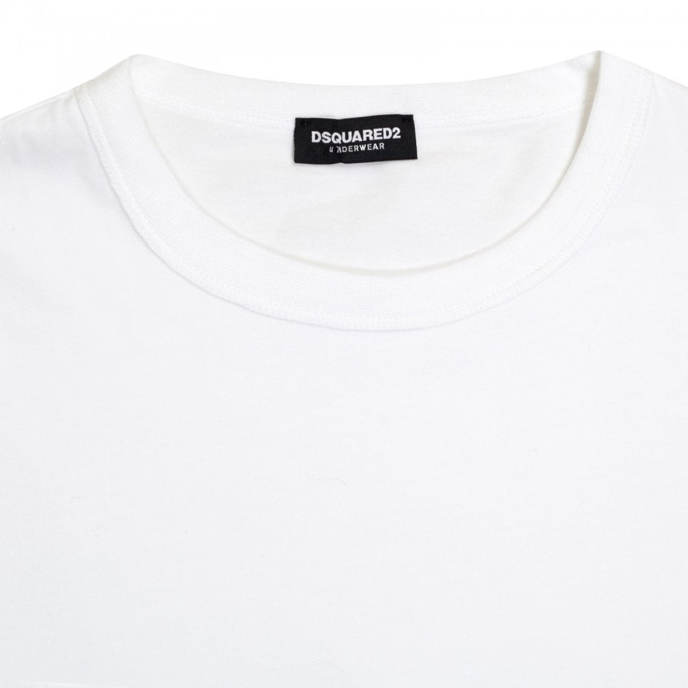 Mens White Crew Neck Short Sleeve Slim Fit T Shirt with Red Sleeve Logo Print by Dsquared2