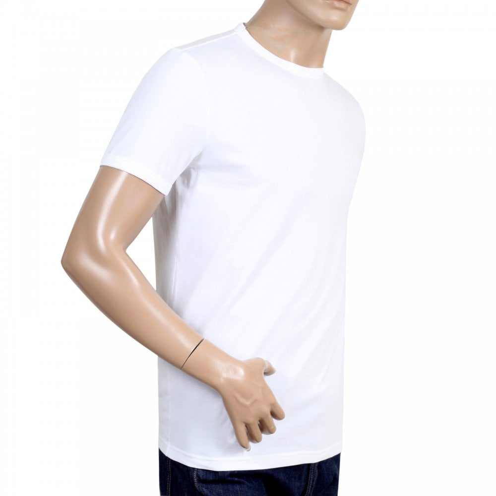 Mens White Crew Neck Short Sleeve Slim Fit T Shirt with Red Sleeve Logo Print by Dsquared2