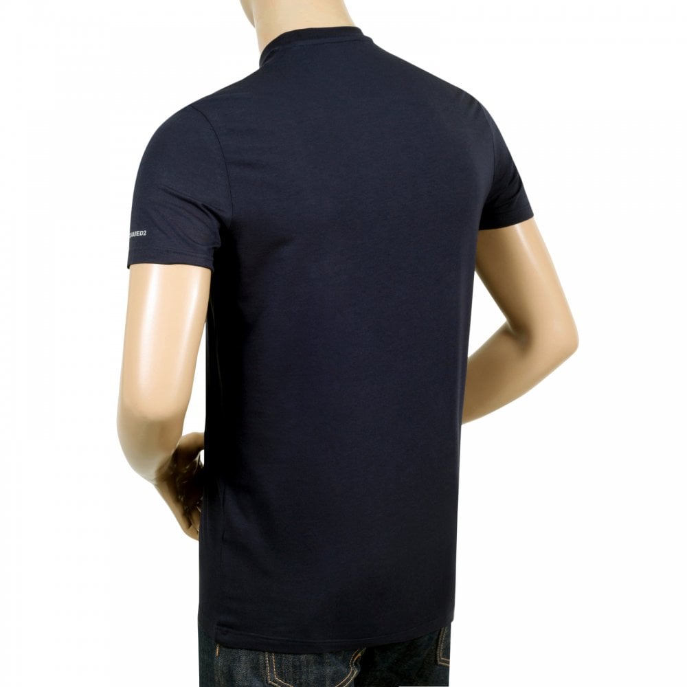 Mens Black Short Sleeve Crew Neck Grey Text Sleeve Logo Printed Slim Fit T Shirt by Dsquared2