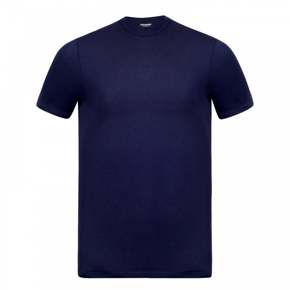 Dsquared2 Mens Navy Crew Neck Short Sleeve Slim Fit T-Shirt with Small Grey Text Sleeve Logo Print