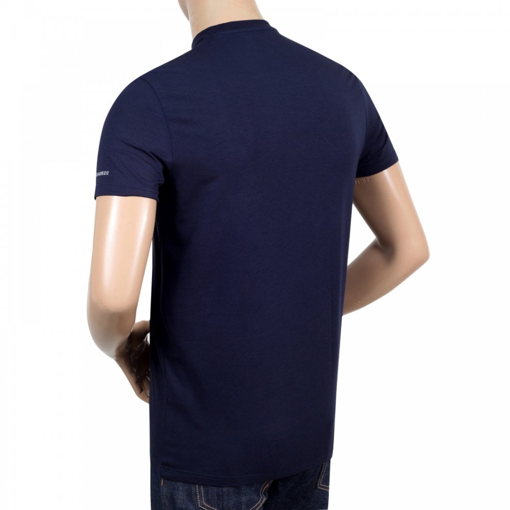 Dsquared2 Mens Navy Crew Neck Short Sleeve Slim Fit T-Shirt with Small Grey Text Sleeve Logo Print