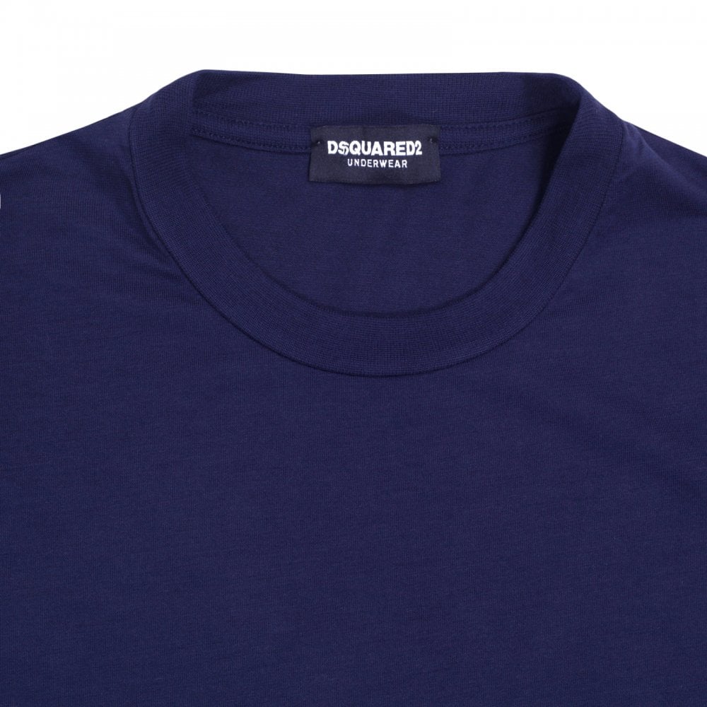 Dsquared2 Mens Navy Crew Neck Short Sleeve Slim Fit T-Shirt with Small Grey Text Sleeve Logo Print