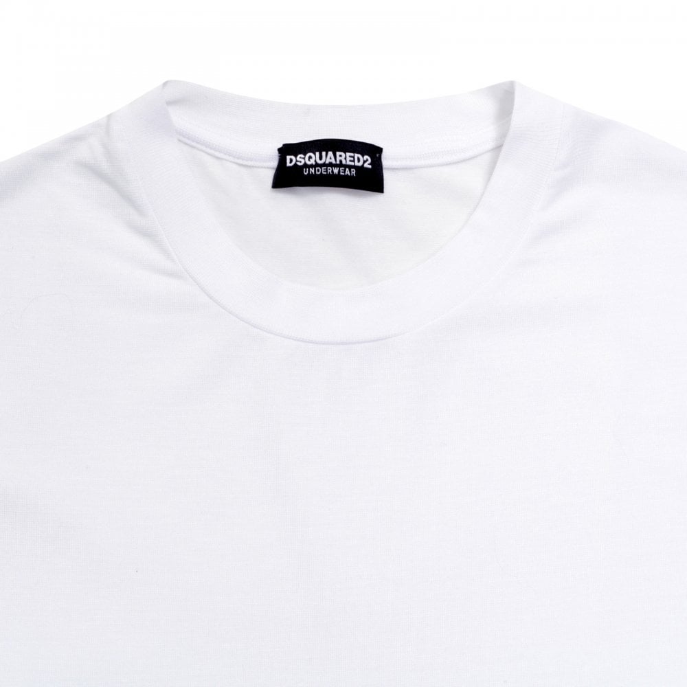 Dsquared2 Mens White Crew Neck Slim Fit Short Sleeve T Shirt with Small Grey Text Sleeve Logo Print