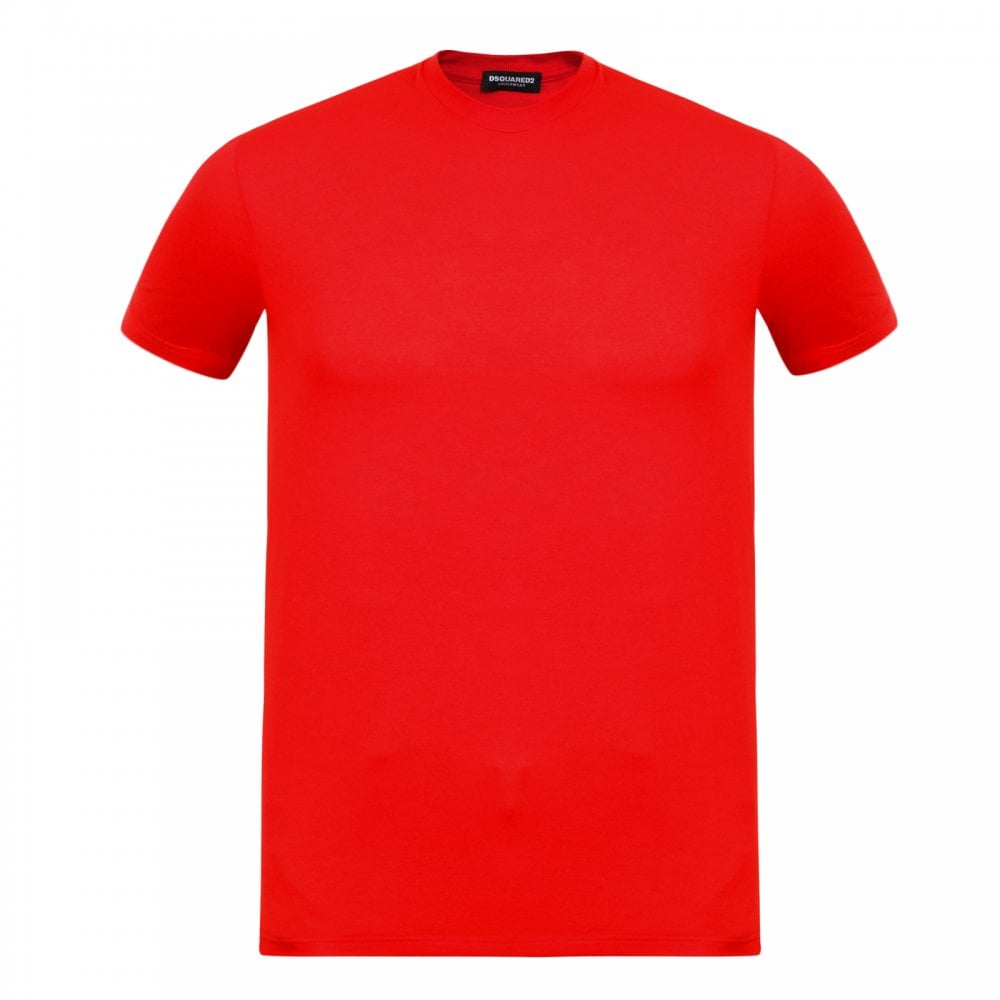 Dsquared2 Short Sleeve Cotton Mix Slim Fit Crewneck Red T-Shirt for Men with Grey Text Sleeve Logo Print
