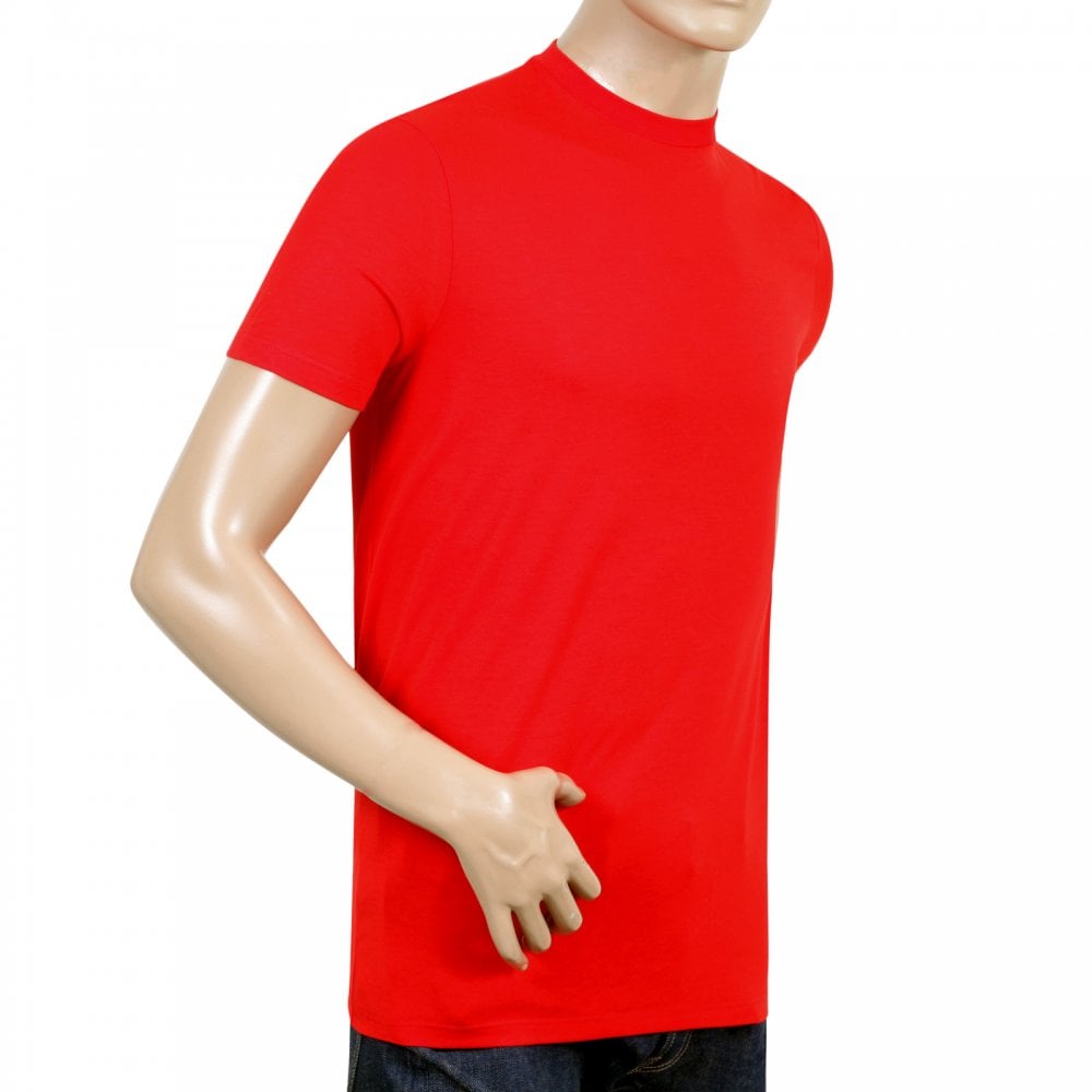 Dsquared2 Short Sleeve Cotton Mix Slim Fit Crewneck Red T-Shirt for Men with Grey Text Sleeve Logo Print