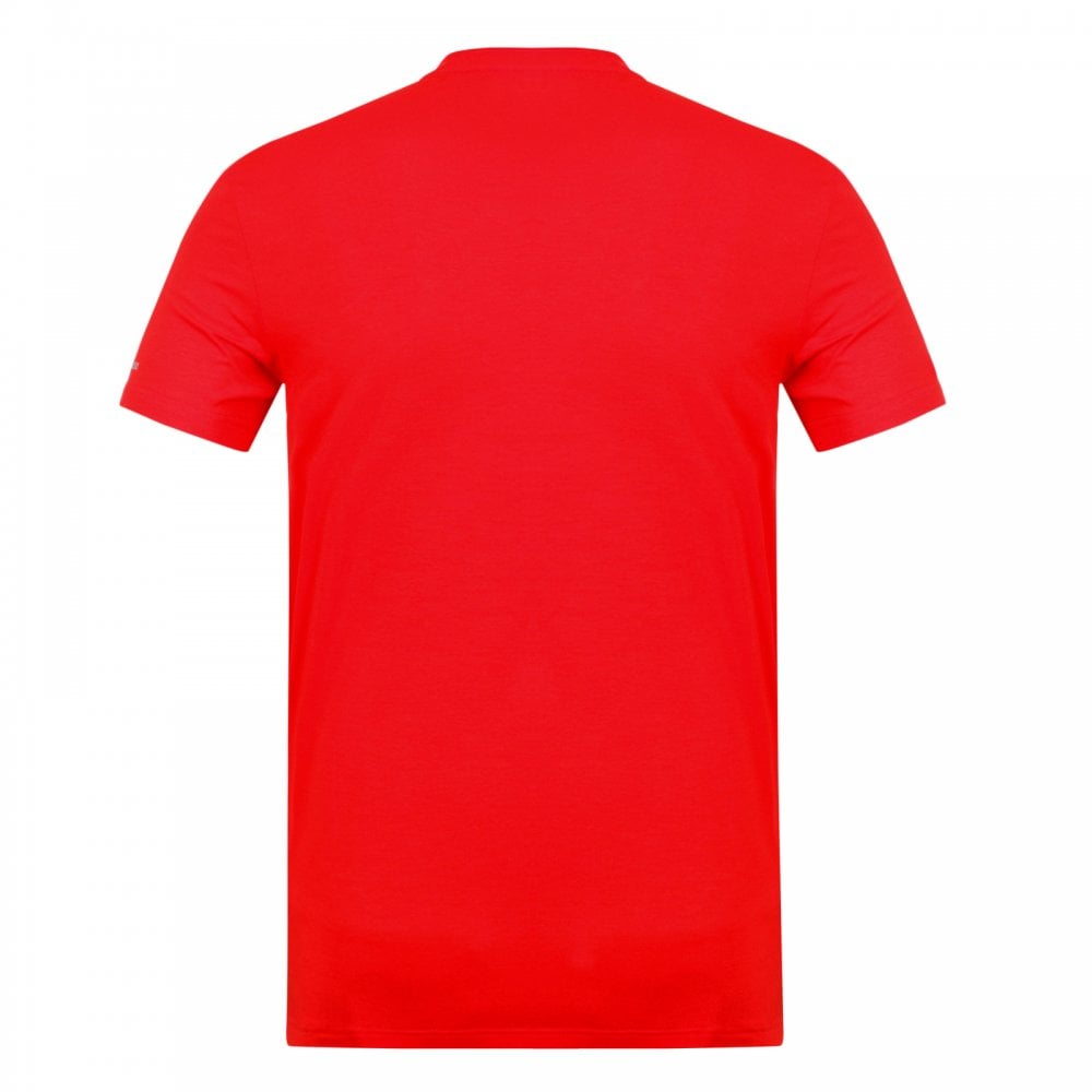 Dsquared2 Short Sleeve Cotton Mix Slim Fit Crewneck Red T-Shirt for Men with Grey Text Sleeve Logo Print