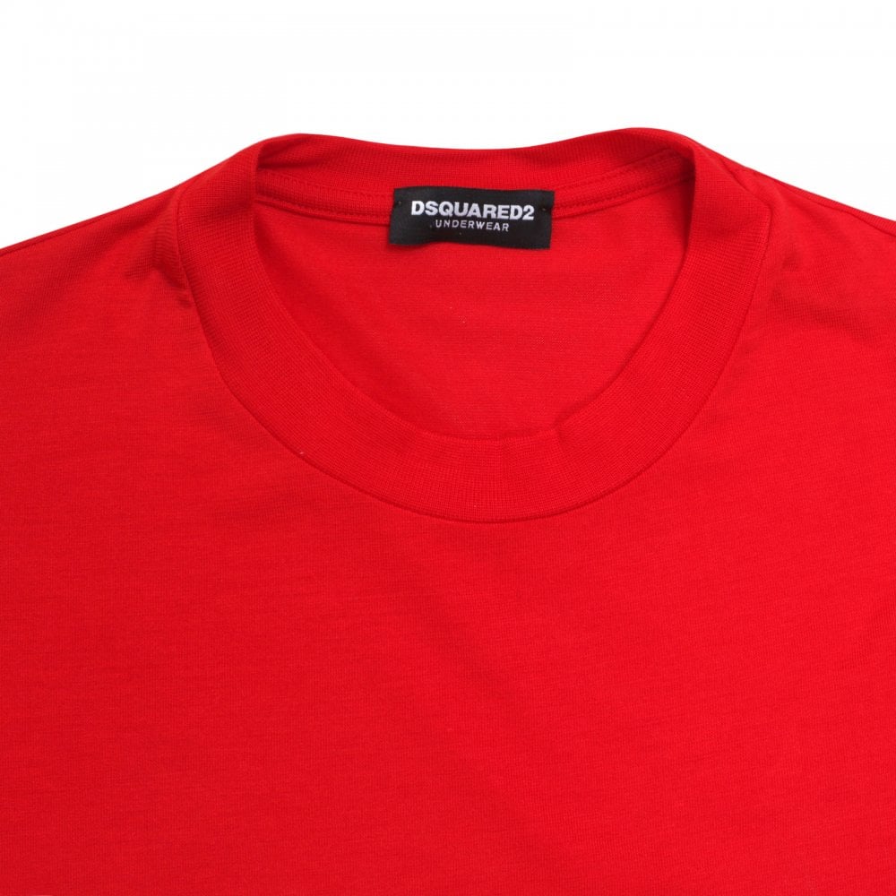 Dsquared2 Short Sleeve Cotton Mix Slim Fit Crewneck Red T-Shirt for Men with Grey Text Sleeve Logo Print