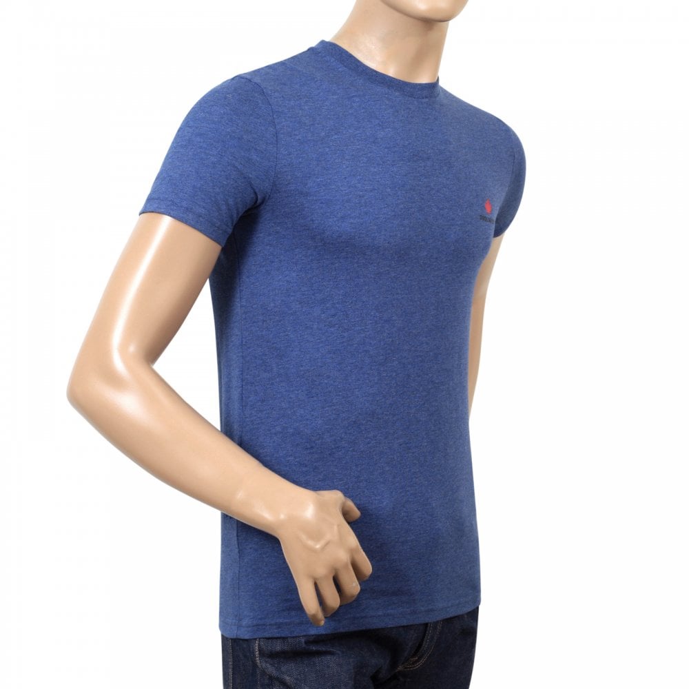 Dsquared2 Crew Neck Short Sleeve Cotton Slim Fit Blue T-Shirt with Printed Maple Leaf Logo on Chest