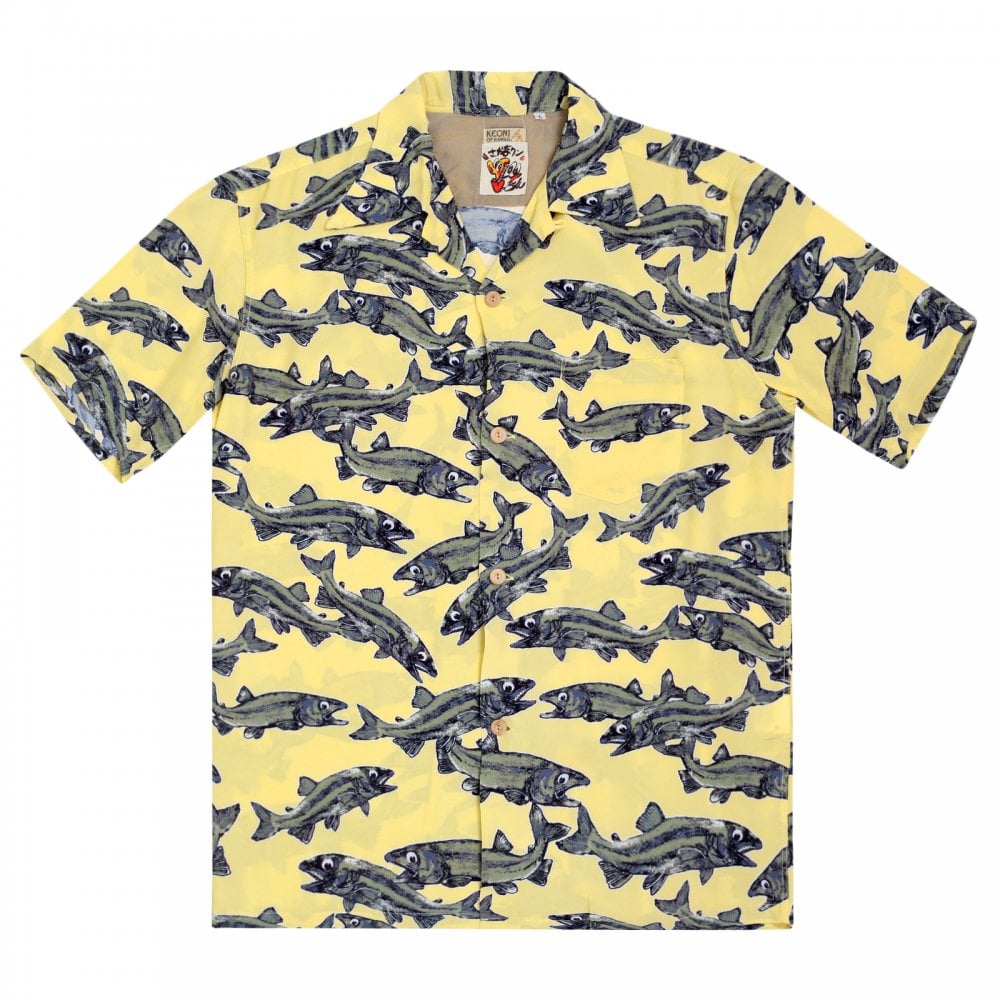 Sun Surf Keoni of Hawaii Yellow SS37463 Limited Edition Short Sleeve Regular fit Mens Hawaiian Shirt with Cuban Collar