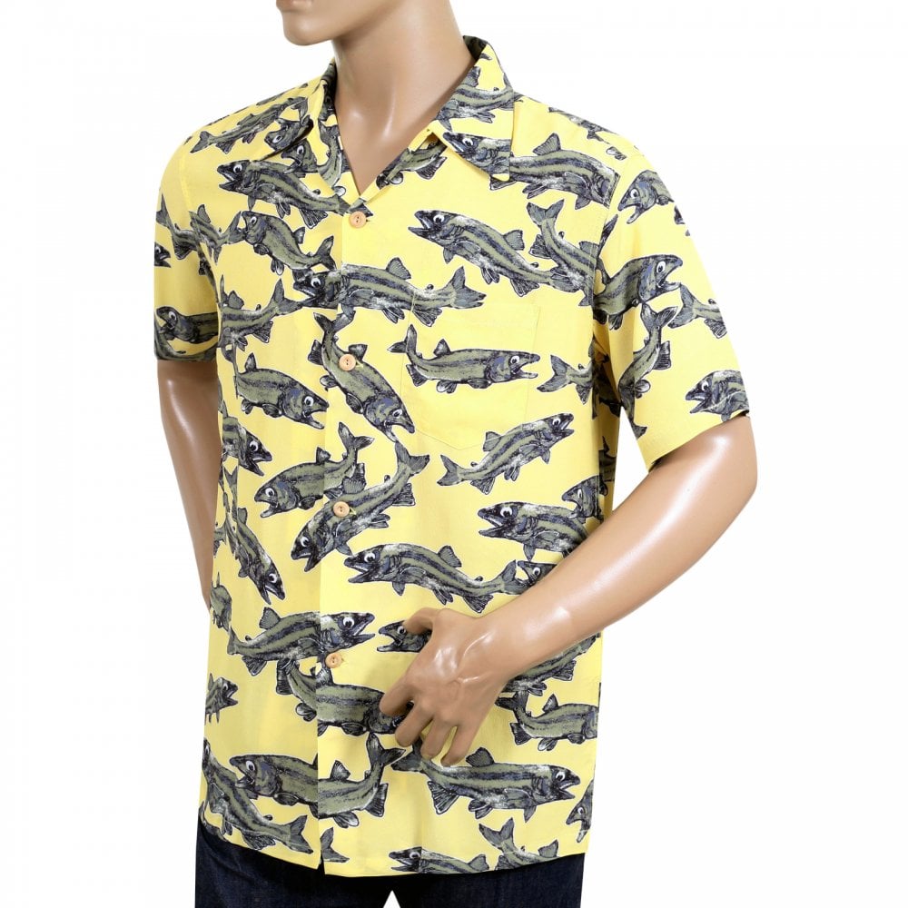 Sun Surf Keoni of Hawaii Yellow SS37463 Limited Edition Short Sleeve Regular fit Mens Hawaiian Shirt with Cuban Collar