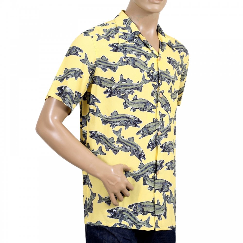 Sun Surf Keoni of Hawaii Yellow SS37463 Limited Edition Short Sleeve Regular fit Mens Hawaiian Shirt with Cuban Collar