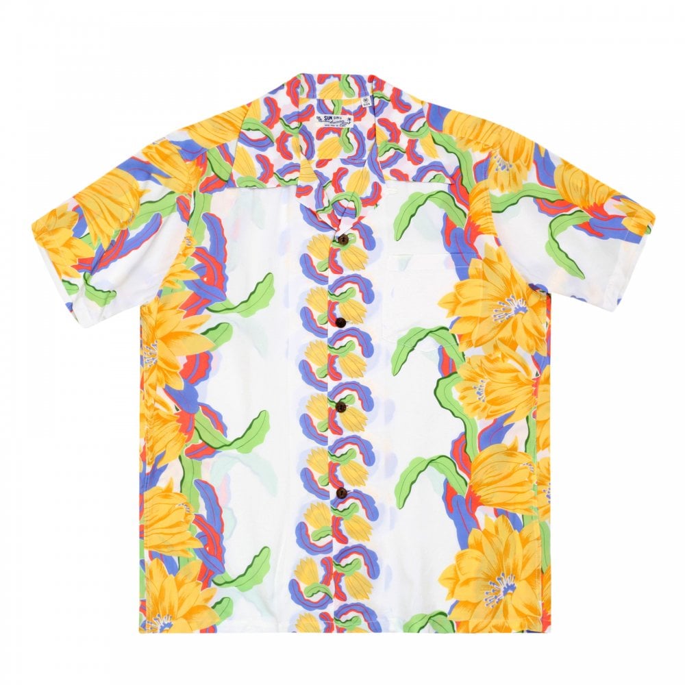 Sun Surf Night Blooming Cereus Border SS33876 White Short Sleeve Regular Fit Hawaiian Shirt for Men