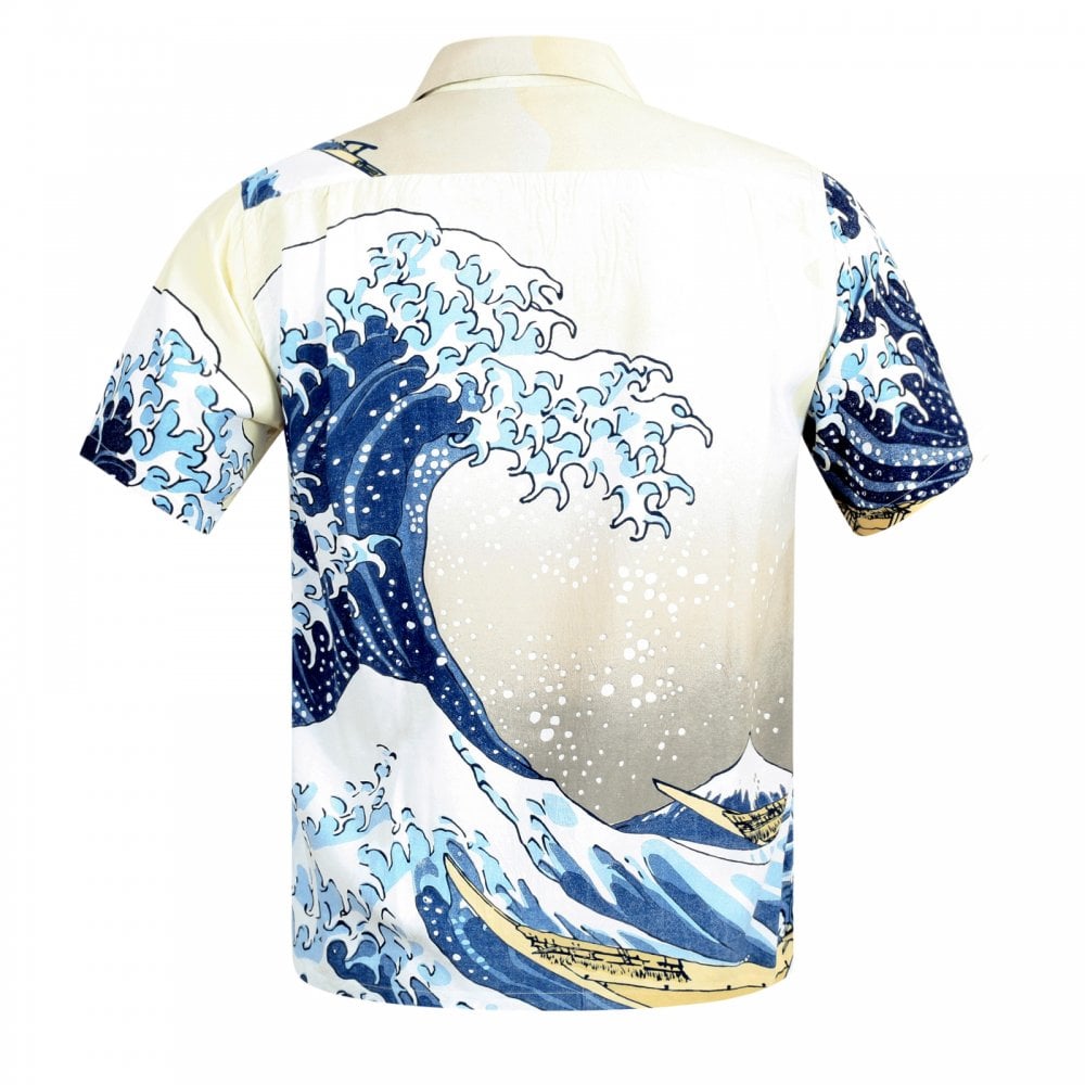 Limited Edition Sun Surf SS37576 Great Wave of Kanaqawa Regular Fit Short Sleeve Off White Hawaiian Shirt for Men