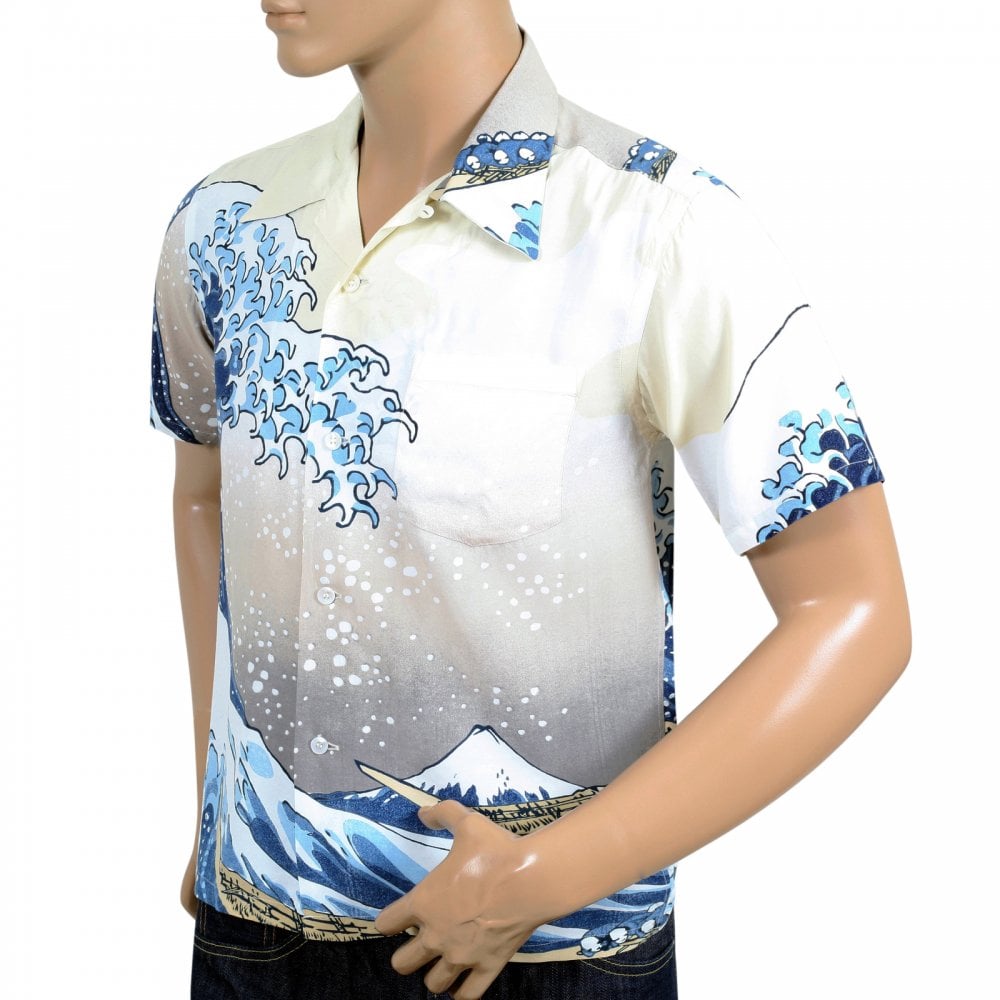 Limited Edition Sun Surf SS37576 Great Wave of Kanaqawa Regular Fit Short Sleeve Off White Hawaiian Shirt for Men