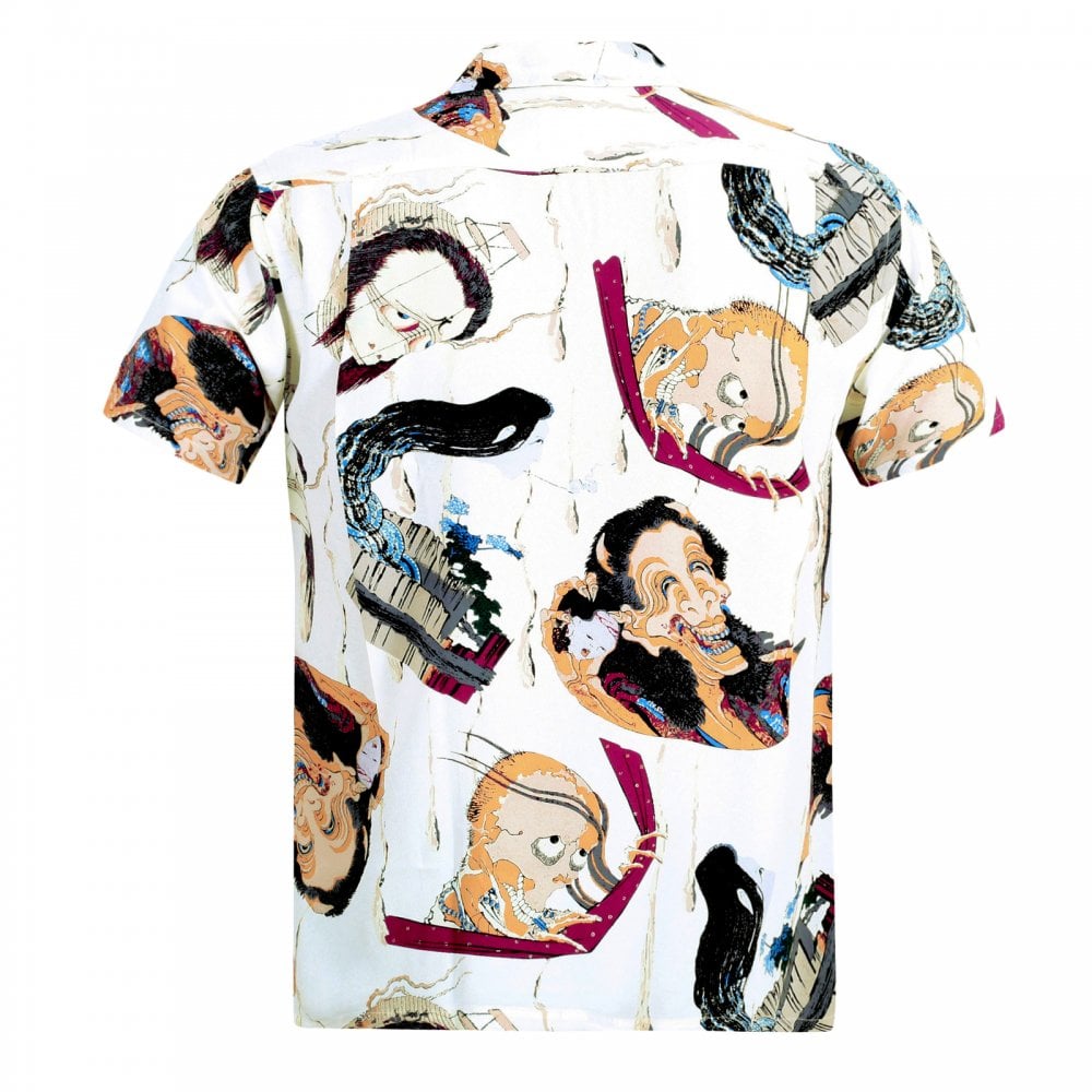 Sun Surf Special Edition Mens Rayon Off White Regular Fit SS37653 Short Sleeve One Hundred Ghost Tales Print Hawaiian Shirt
