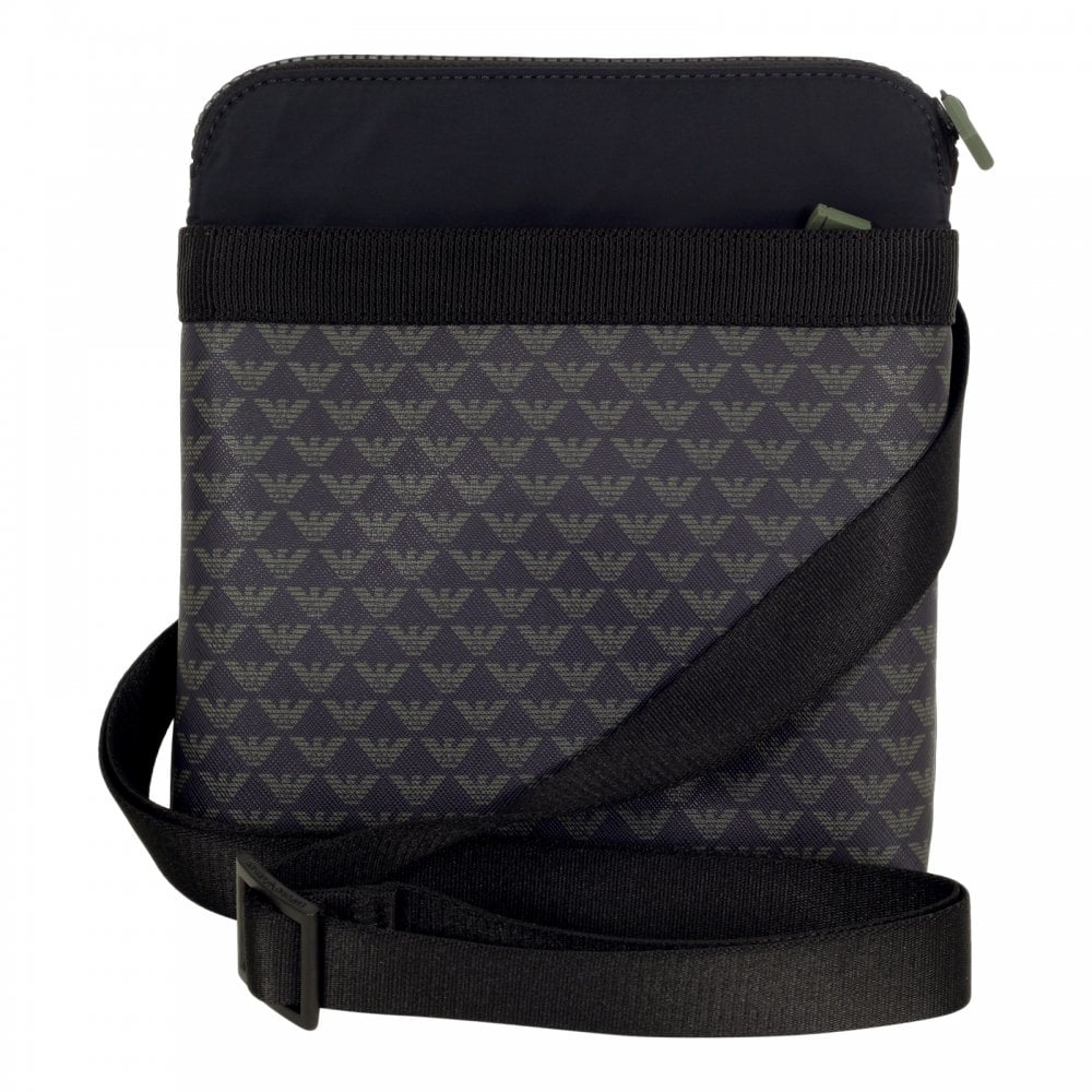 Emporio Armani Mens Jacquard Logo Front PVC Made Nylon Finish Y4M168 YKS4V Black Messenger Bag with Inner Pouch for Mobile