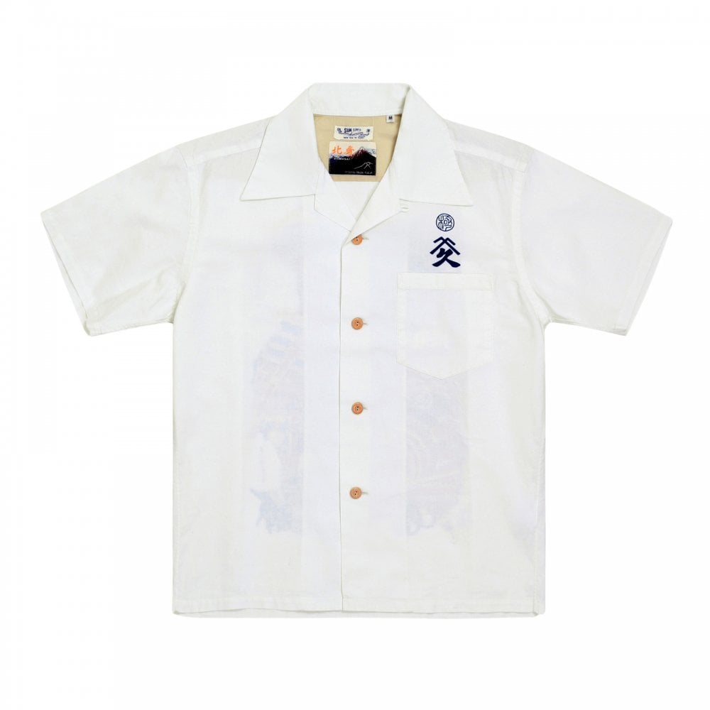 Sun Surf Off White Cotton Regular Fit SS37652 Short Sleeved Limited Edition Mens Hawaiian Shirt with Musha-E Drawing Print