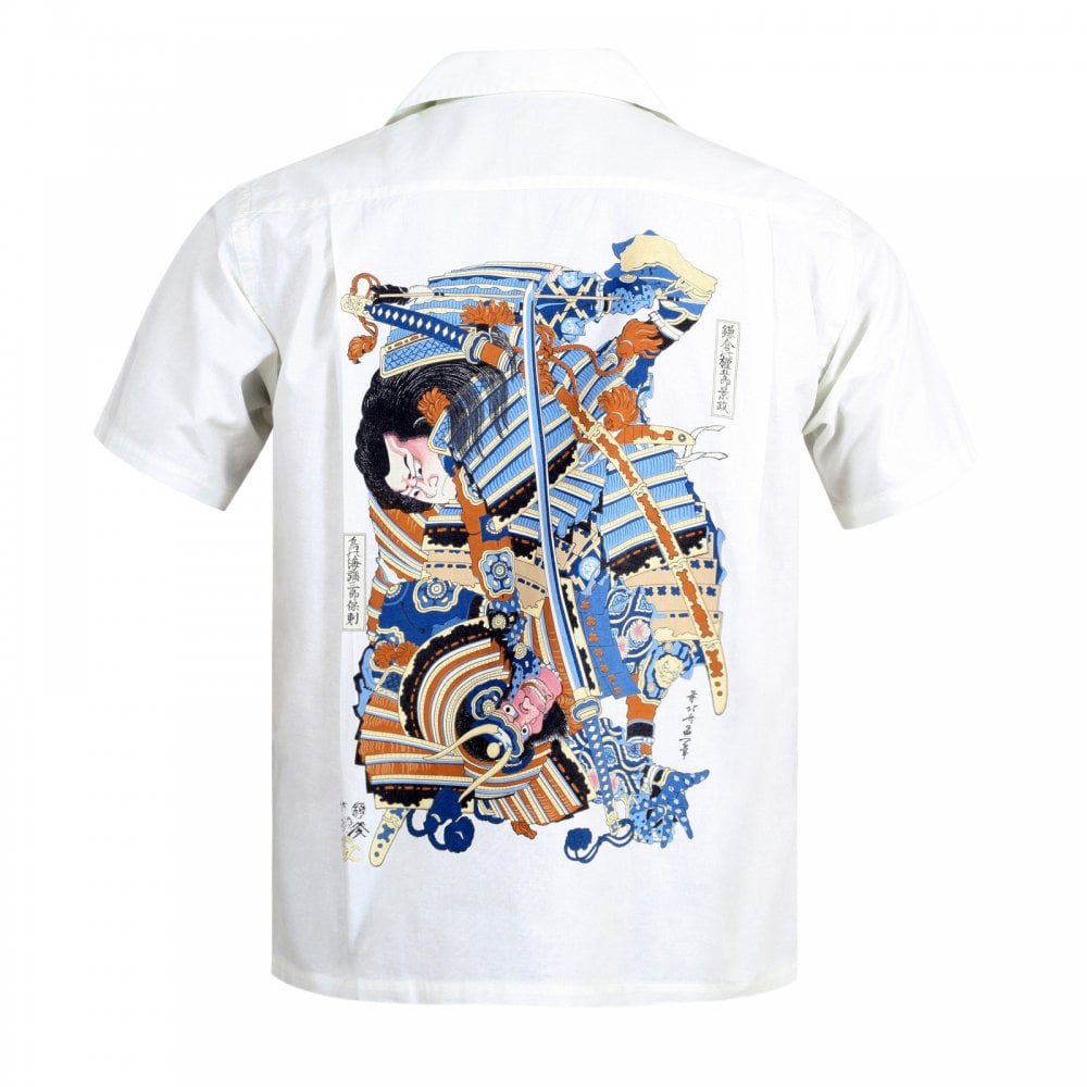 Sun Surf Off White Cotton Regular Fit SS37652 Short Sleeved Limited Edition Mens Hawaiian Shirt with Musha-E Drawing Print