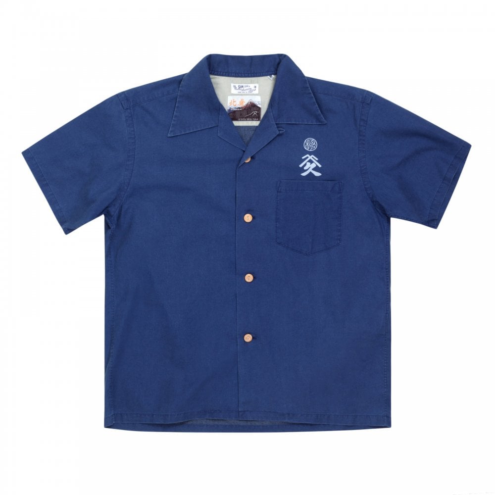 Sun Surf Navy Cotton Regular Fit SS37652 Short Sleeved Limited Edition Mens Hawaiian Shirt with Musha-E Drawing Print