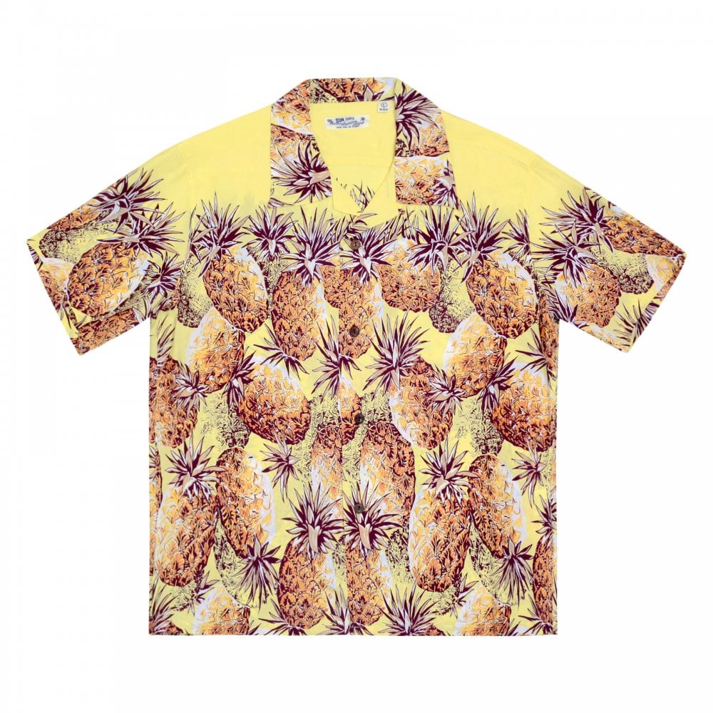 Sun Surf Yellow Rayon Short Sleeve SS36441 Regular Fit Mens Hawaiian Shirt with Pineapple Print