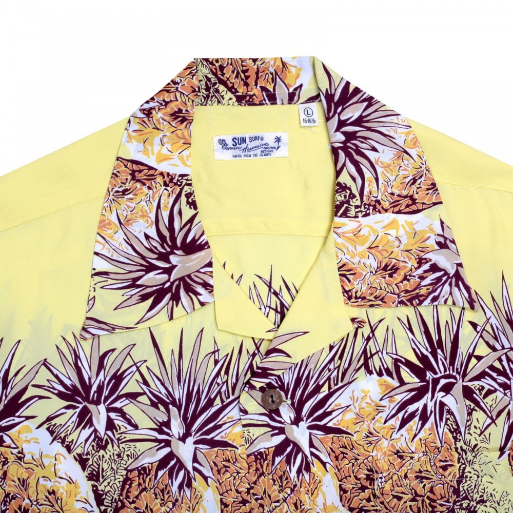 Sun Surf Yellow Rayon Short Sleeve SS36441 Regular Fit Mens Hawaiian Shirt with Pineapple Print