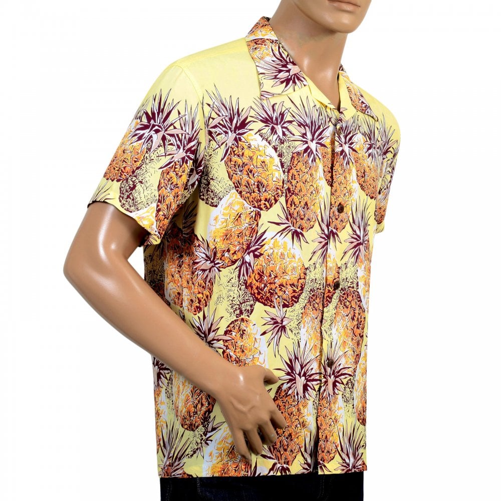 Sun Surf Yellow Rayon Short Sleeve SS36441 Regular Fit Mens Hawaiian Shirt with Pineapple Print