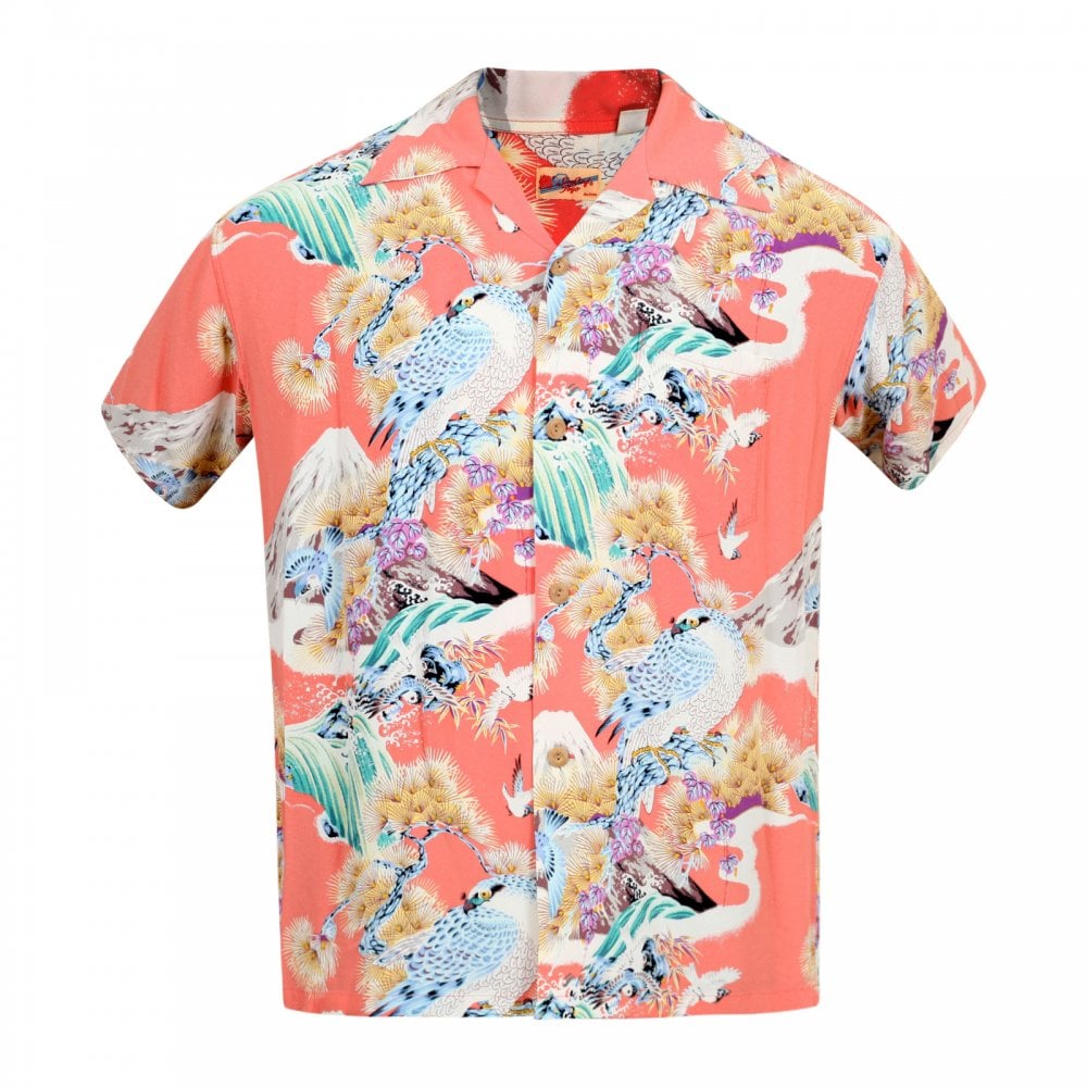Sun Surf Red Rayon Made Short Sleeve SS37786 Regular Fit Mens Hawaiian Shirt with Hawk Print