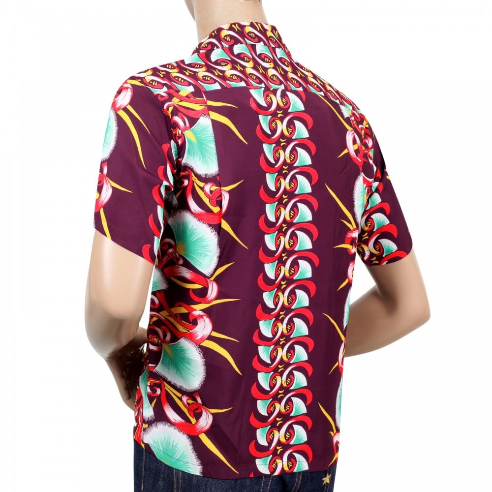 Sun Surf Wine Rayon Short Sleeve SS37793 Regular Fit Mens Hawaiian Shirt with Aloha Bombax Tree Print