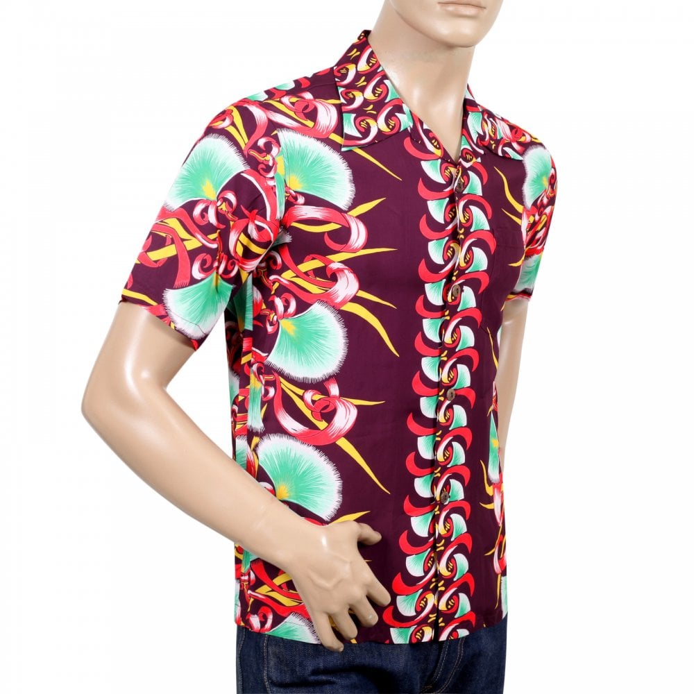 Sun Surf Wine Rayon Short Sleeve SS37793 Regular Fit Mens Hawaiian Shirt with Aloha Bombax Tree Print